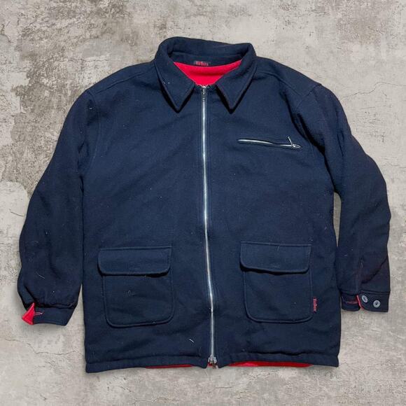 Black and red reversible 90s wool Marlboro fleece winter jacket size L - Picture 1 of 8